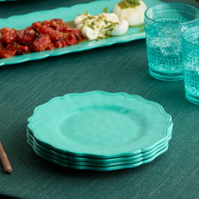 Certified International Isabella Teal 12Piece Melamine Dinnerware Set for 4  Vibrant Crackle Glaze Plates  Bowls with Scalloped Edges Durable Lightweight Dishwasher Safe for Everyday and Outdoor Dining - Image 4