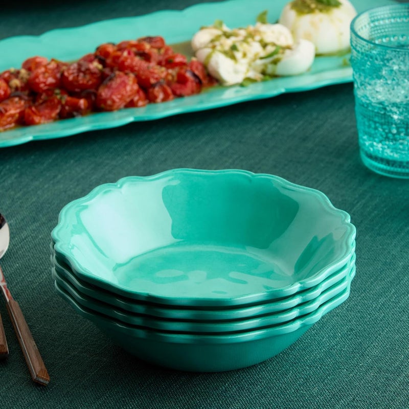 Certified International Isabella Teal 12Piece Melamine Dinnerware Set for 4  Vibrant Crackle Glaze Plates  Bowls with Scalloped Edges Durable Lightweight Dishwasher Safe for Everyday and Outdoor Dining - Image 5