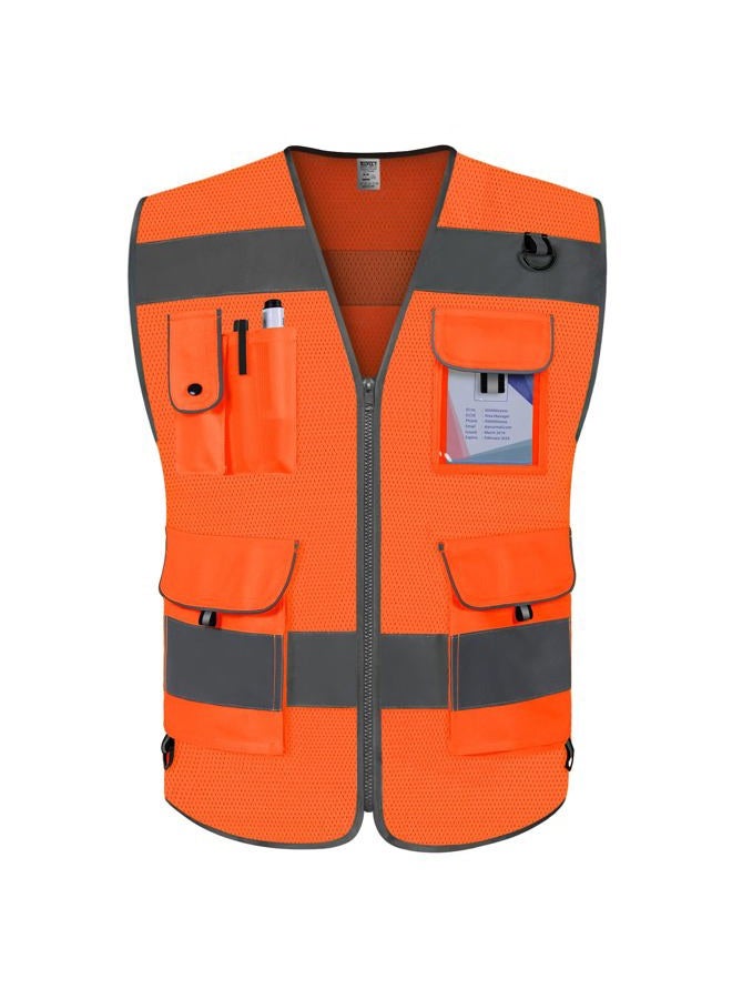 Mesh Work Vest for Men Women 9 Pockets High Visibility Safety Vest with Reinforced Sewing, Hi Vis Reflective Vest for Workers, Surveyors, Meets ANSI/ISEA, (Orange, 4X-Large)