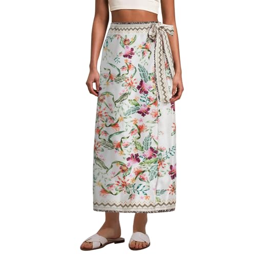 Sujama Women’s Floral Print Wrap Skirts Boho Tie Knot Skirt High Waist Causal Cute Flower Graphic Long Skirts Beachwear 2025 Green - Image 1