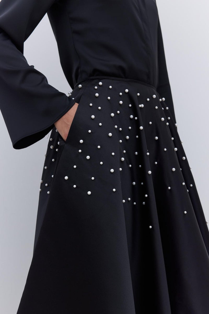 Manuka Pearl Flared Evening Skirt Black  - Image 3