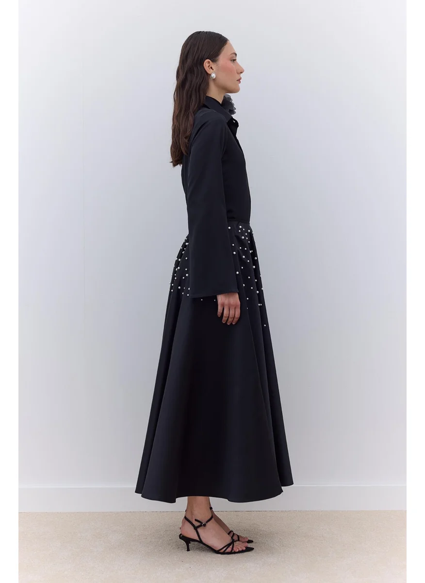 مانوكا Pearl Flared Evening Skirt Black