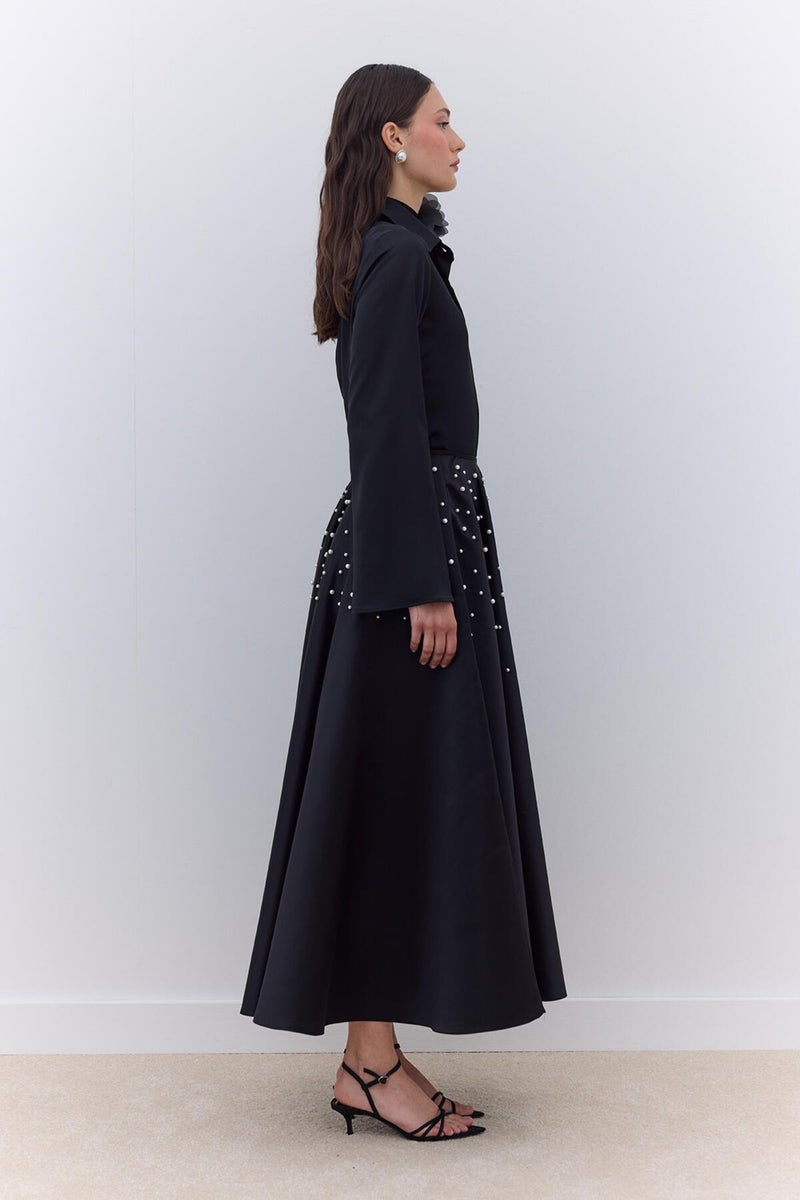 Manuka Pearl Flared Evening Skirt Black  - Image 2