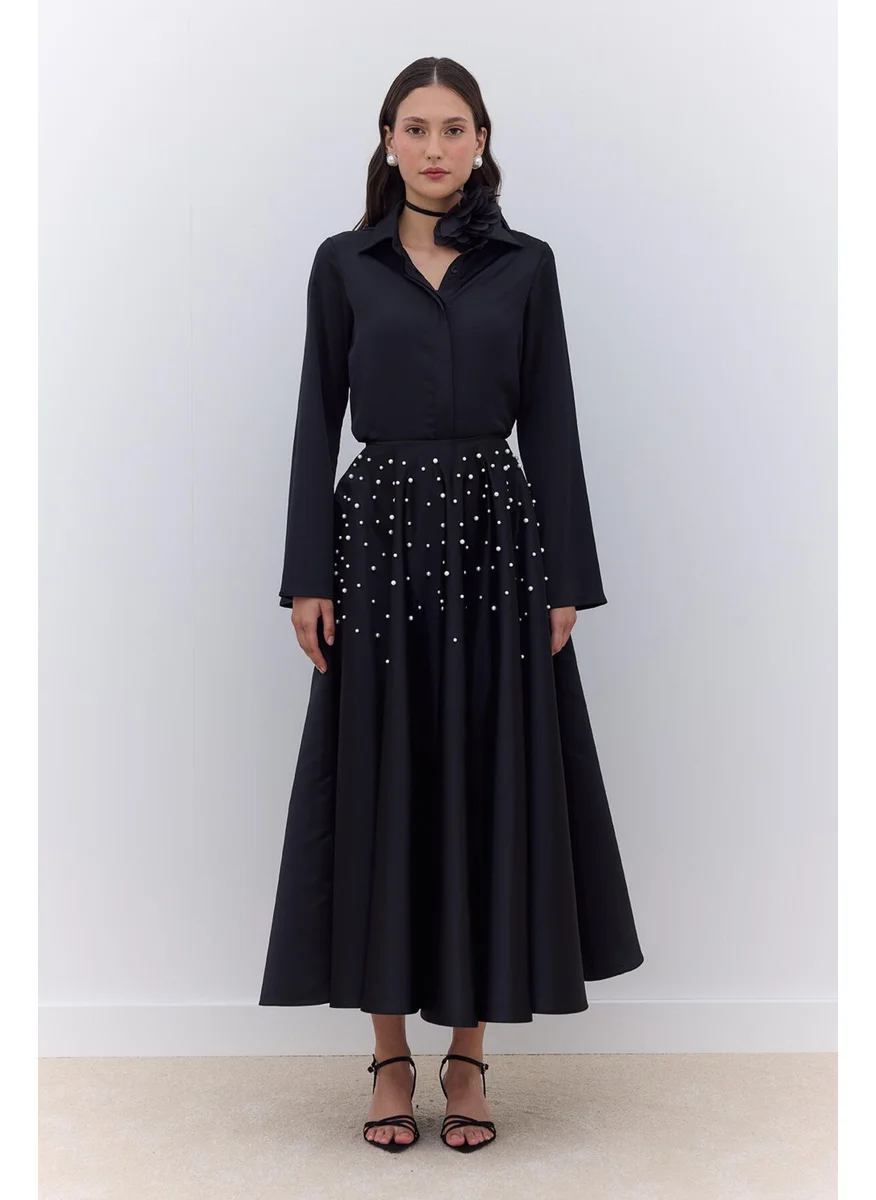 مانوكا Pearl Flared Evening Skirt Black