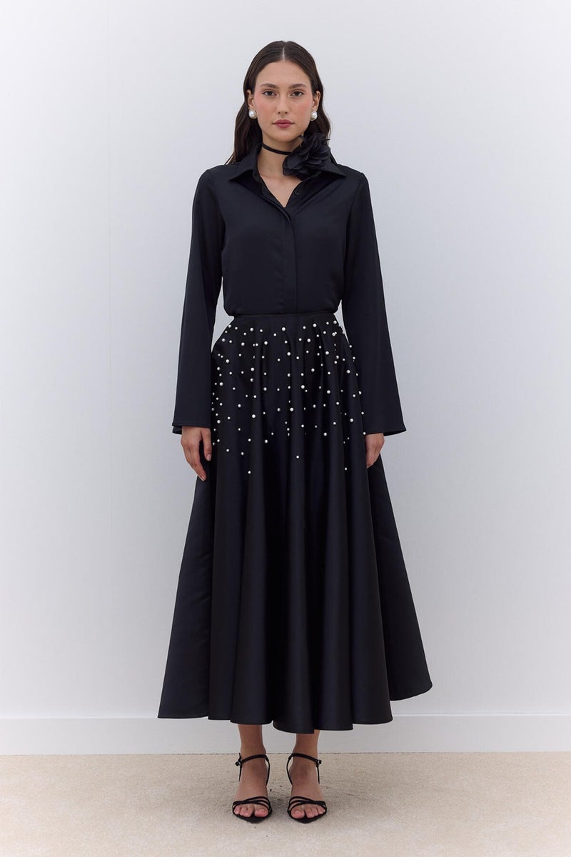 Manuka Pearl Flared Evening Skirt Black  - Image 1