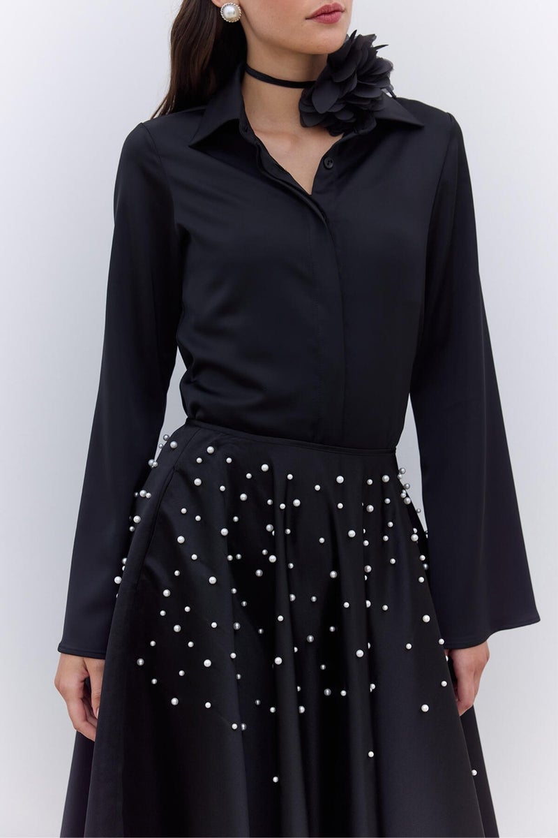 Manuka Pearl Flared Evening Skirt Black  - Image 4