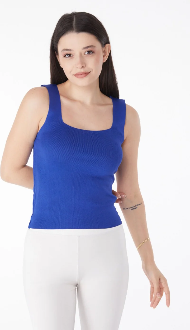 Tofisa Plain Mid Women Blue Summer Knitwear Crop - 25220