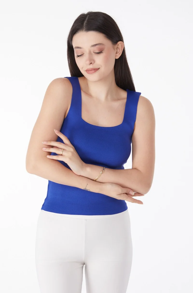 Tofisa Plain Mid Women Blue Summer Knitwear Crop - 25220