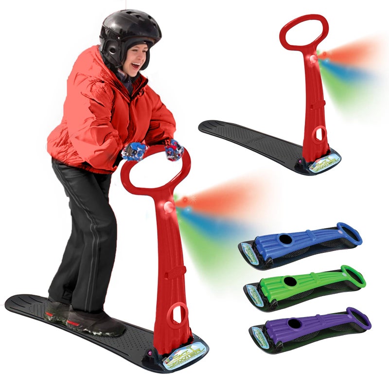 Geospace Winter Fun Foldable Snow Scooter Ski Skate Ski Skooter Snow Sled and Kids Snowboard with LED Light Multipurpose Portable Sandboard Snow Skate and KidsTeenager Sled for All Ages Red