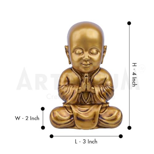 Artarium Baby Monk Statue Monk Buddha Idol Showpiece Figurine Gautam Buddha Statue for Car Dashboard Table Top Home Decoration (Baby Monk 4Inch) - Image 3