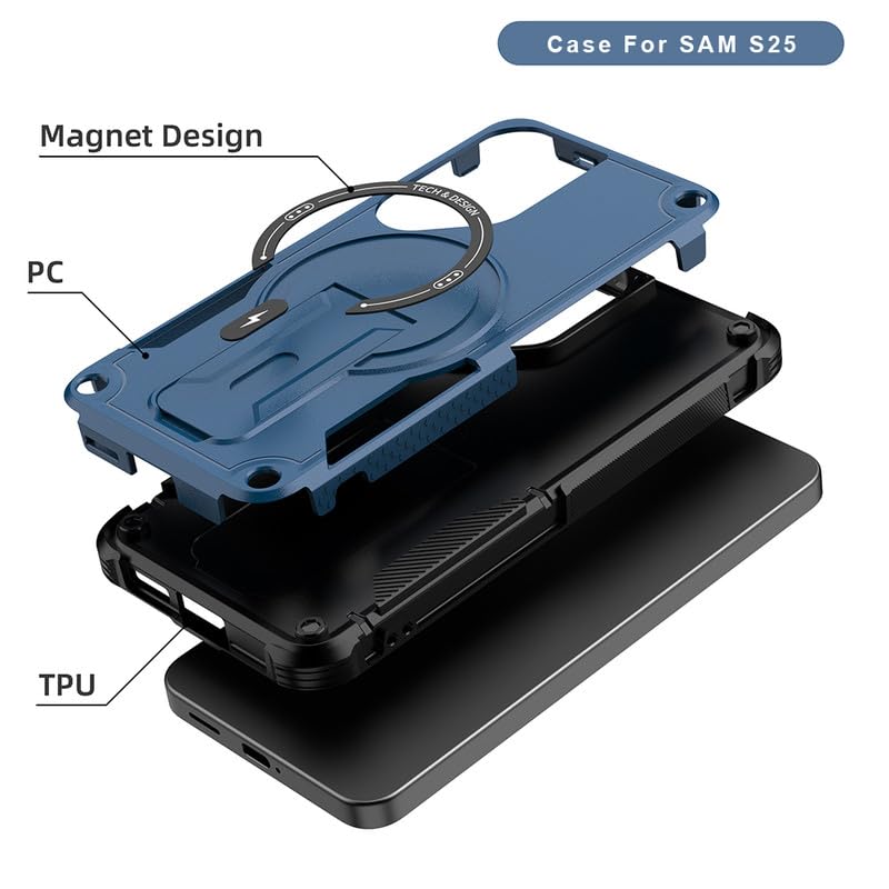 US LITE Back Cover for Samsung Galaxy S25 with Portable Kickstand | Mag-Safe Compatible Magnetic Case | Shockproof Military Grade Protection | Extreme Protection Phone Cover – Blue - Image 4