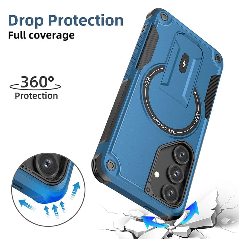 US LITE Back Cover for Samsung Galaxy S25 with Portable Kickstand | Mag-Safe Compatible Magnetic Case | Shockproof Military Grade Protection | Extreme Protection Phone Cover – Blue - Image 3