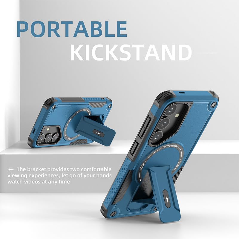 US LITE Back Cover for Samsung Galaxy S25 with Portable Kickstand | Mag-Safe Compatible Magnetic Case | Shockproof Military Grade Protection | Extreme Protection Phone Cover – Blue - Image 5