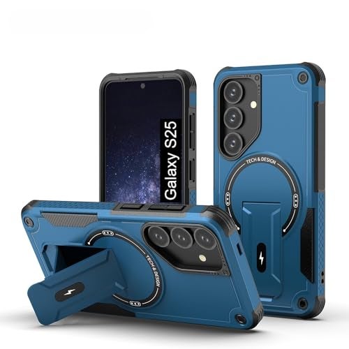 US LITE Back Cover for Samsung Galaxy S25 with Portable Kickstand | Mag-Safe Compatible Magnetic Case | Shockproof Military Grade Protection | Extreme Protection Phone Cover – Blue - Image 1