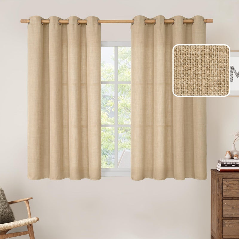 LAMIT Natural Short Linen Curtains 45 Inch Light Filtering Panels Grommet Privacy Protected Burlap Linen Curtains for Small WindowBedroom Set of 2 Panels 52 x 45 Inch Natural Tan