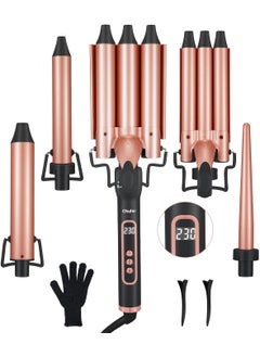 Ohuhu 5 in 1 Curling Iron Set Ohuhu Curling Wand Set with 2 ThreeBarrel Curling Irons 3 Interchangeable Ceramic Barrels 035125 Inch LED Display Temperature Adjustment Heat Protective Glove for Women 
