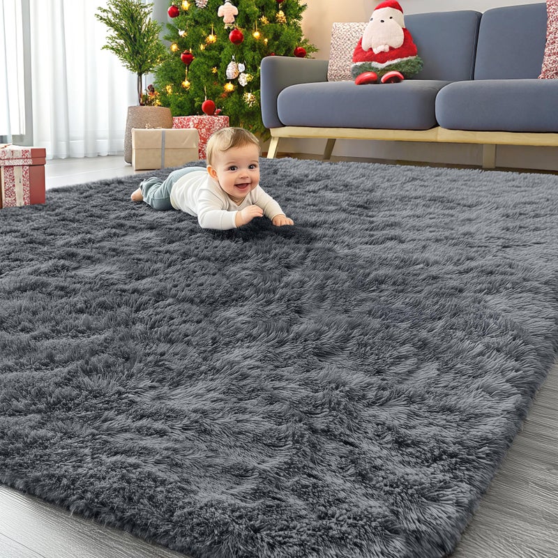 OLANLY 6x9 Machine Washable Large Area Rugs for Living Room, Bedroom, Soft Fluffy Shaggy Bedside Rug, Indoor Floor Carpet for Kids Girls and Boys, Dorms, Nursery, Home Decor Aesthetic, Grey - Image 1