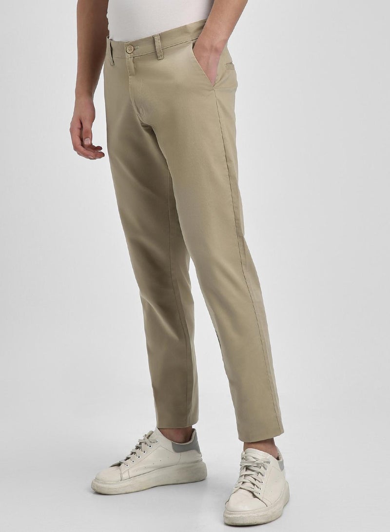 Dennis Lingo Men'S Light Khaki 100% Cotton Solid Pattern Full Length Chinos Slim Fit Trouser - Image 5