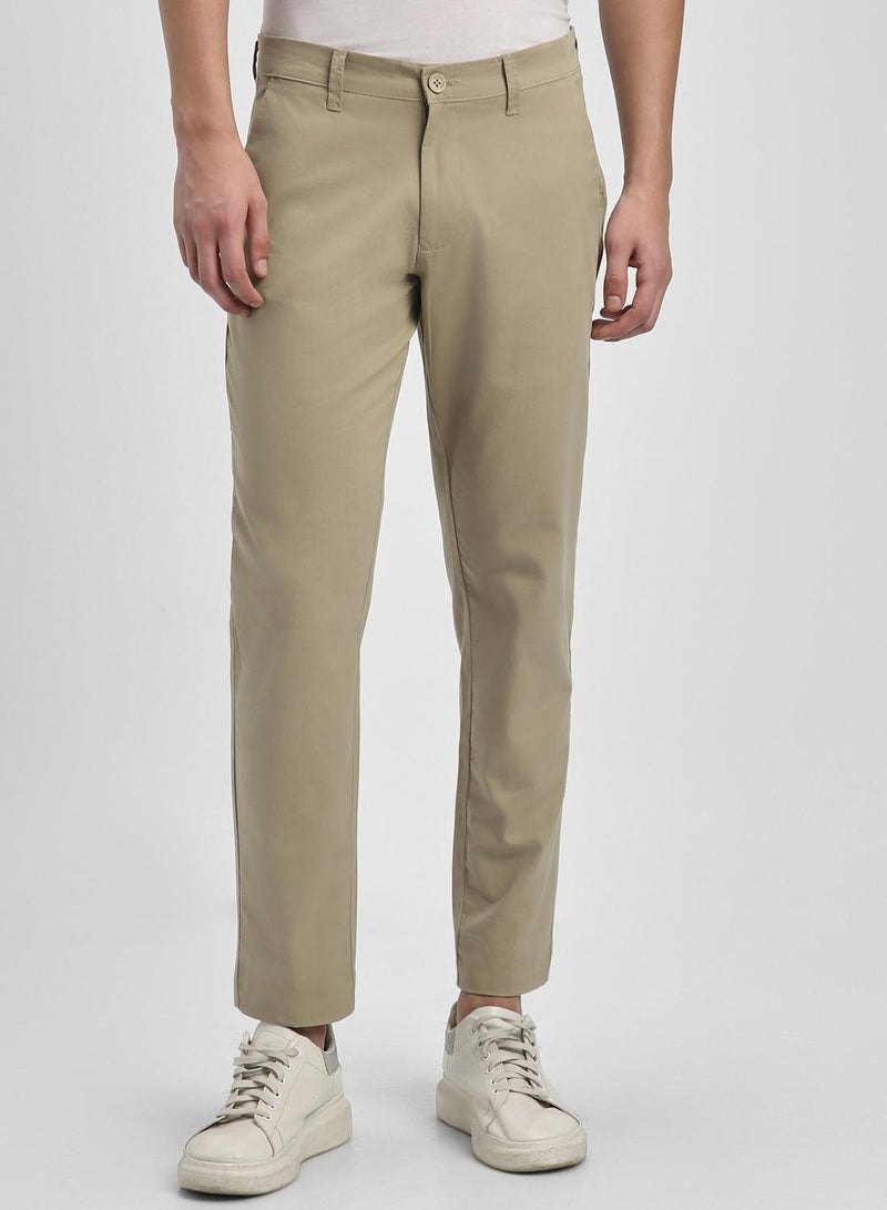 Dennis Lingo Men'S Light Khaki 100% Cotton Solid Pattern Full Length Chinos Slim Fit Trouser - Image 3