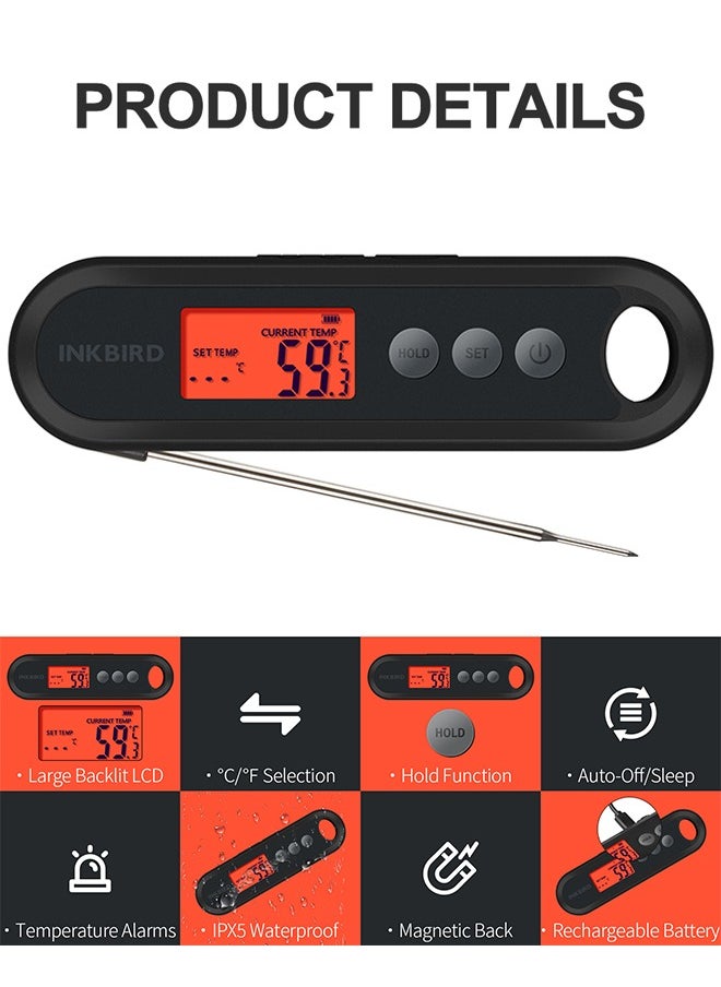 INKBIRD - INKBIRD Digital Food Thermometer IHT-2XP Supports External Probes Instant Read Meat Thermometer Grilling Large Backlit LCD Auto Sleep Temperature Alarms Calibration Ideal For Cooking Frying - Image 1
