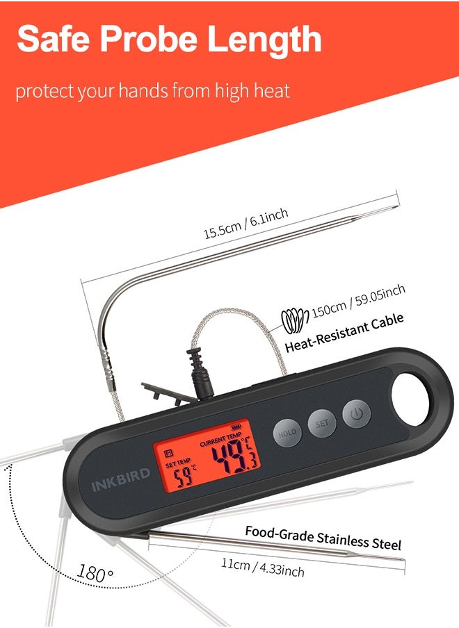 INKBIRD - INKBIRD Digital Food Thermometer IHT-2XP Supports External Probes Instant Read Meat Thermometer Grilling Large Backlit LCD Auto Sleep Temperature Alarms Calibration Ideal For Cooking Frying - Image 1