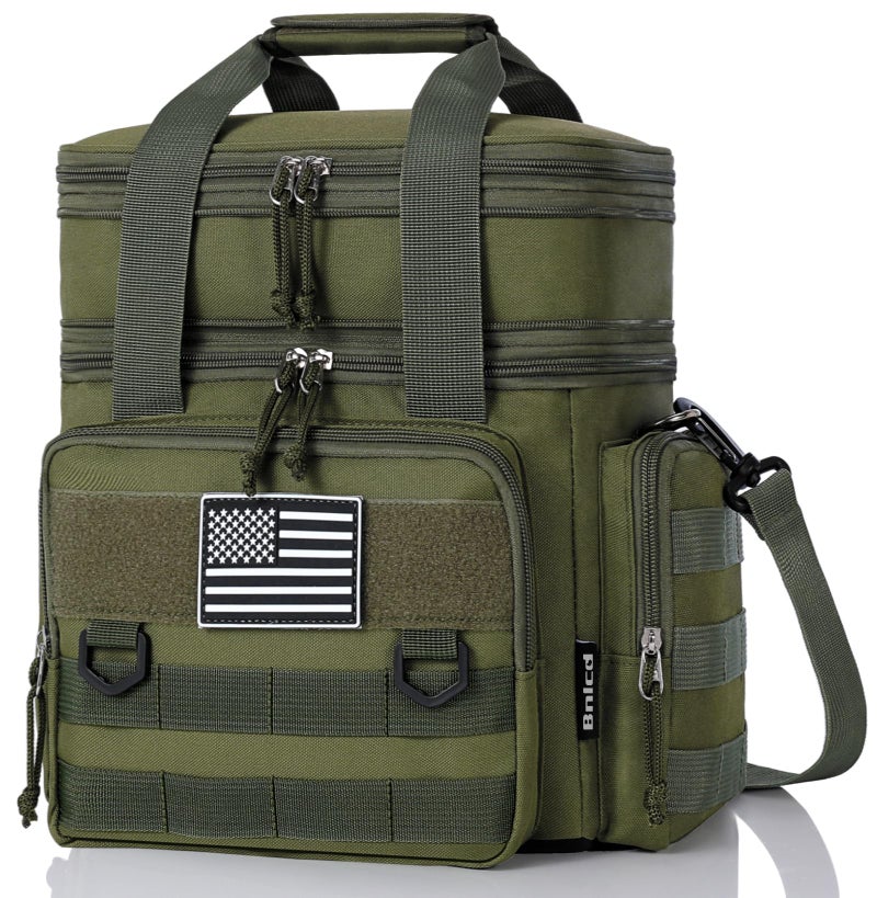 Bnlcd Tactical Lunch Box for Men, Expandable Large Insulated Lunch Bag for Adult, Heavy Duty Double Deck Lunch Cooler Bag with Shoulder Strap, Leakproof Soft Lunch Pail with American Flag - Green - Image 1