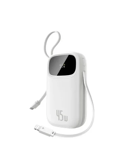 صفقة بيسوس OS-Baseus EnerFill FC31 Digital Display Power Bank with 2 Built-in USB-C Cables 20000mAh 45W Moon White white على Noon EG