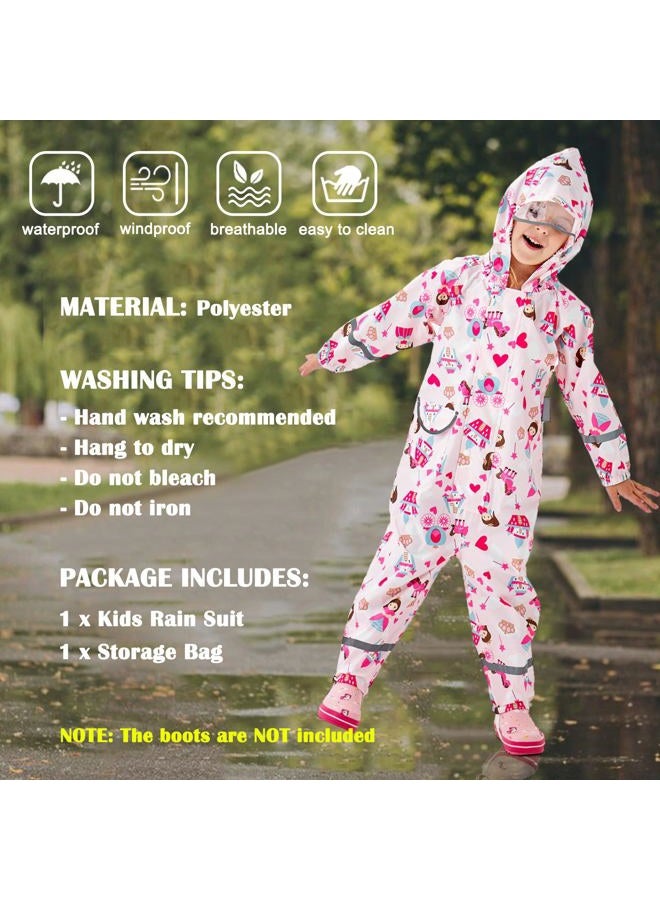Fewlby Kids Toddler Rain Suit for Boys Girls One Piece Hoodie Zipper Cartoon Waterproof Coverall Rain Jacket 1-3 Years S Size - Image 3