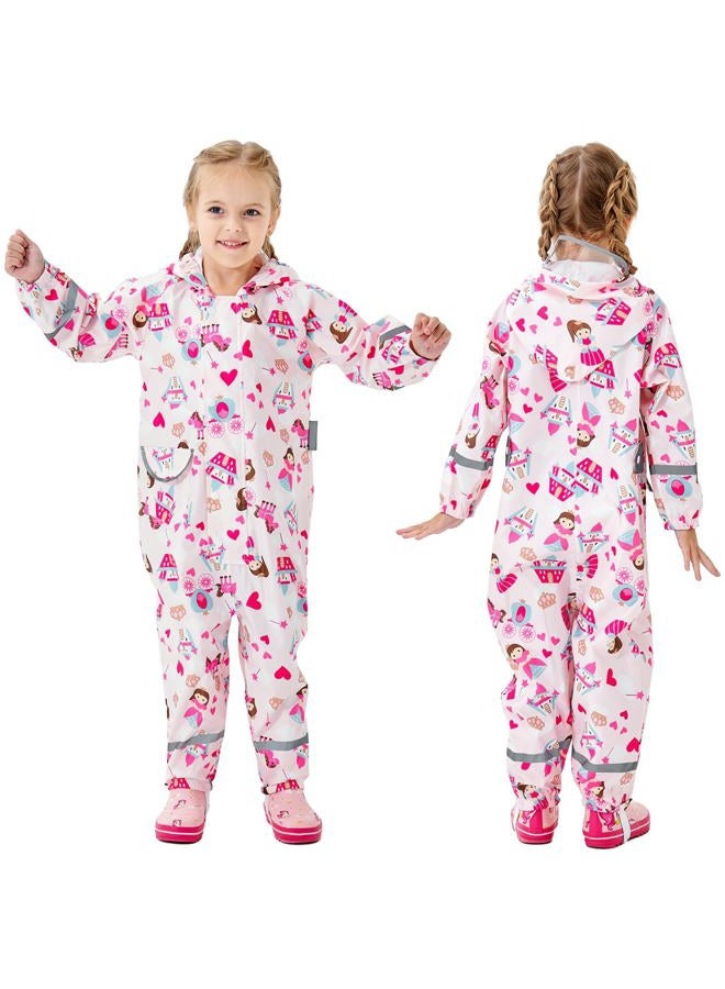 Fewlby Kids Toddler Rain Suit for Boys Girls One Piece Hoodie Zipper Cartoon Waterproof Coverall Rain Jacket 1-3 Years S Size - Image 1