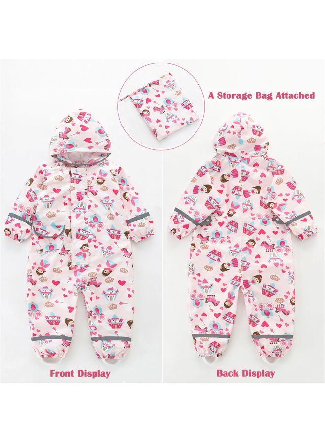 Fewlby Kids Toddler Rain Suit for Boys Girls One Piece Hoodie Zipper Cartoon Waterproof Coverall Rain Jacket 1-3 Years S Size - Image 5