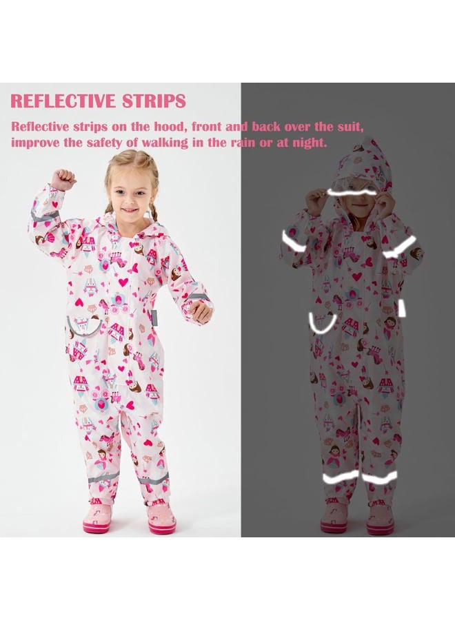 Fewlby Kids Toddler Rain Suit for Boys Girls One Piece Hoodie Zipper Cartoon Waterproof Coverall Rain Jacket 1-3 Years S Size - Image 4