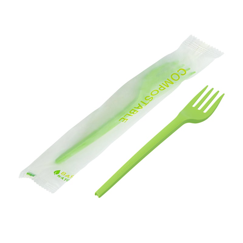 Restaurantware-Basic Nature 6.5 Inch Forks, 250 Disposable Fork - Individually Wrapped, Durable, Green CPLA Disposable Silverware, Withstands Up To 180F, Ideal For Large Events - Image 2