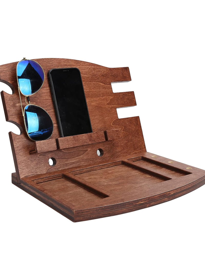 GGOOT Wood Docking Station, Nightstand Organizer with Phone Holder Key Holder Wallet Stand Desk Storage Bracket for Man Woman Birthday Gift - Image 1
