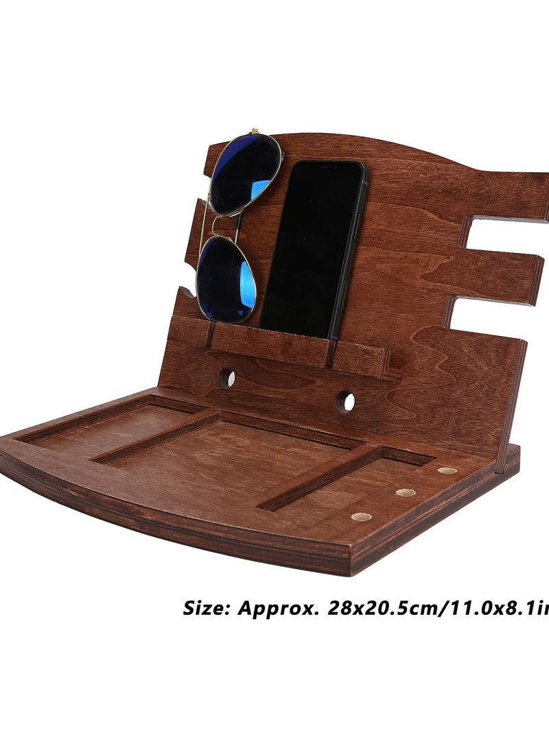 GGOOT Wood Docking Station, Nightstand Organizer with Phone Holder Key Holder Wallet Stand Desk Storage Bracket for Man Woman Birthday Gift - Image 2