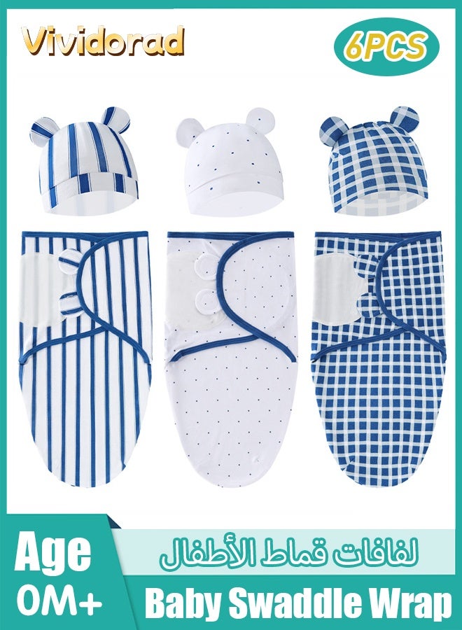Vividorad Baby Swaddle Wrap,6 PCS Baby Swaddle Blanket Wrap Cap Set for Newborn Infant,Baby Swaddle Blanket With Caps,Baby Swaddle Sleep Sack,100% Breathable Cotton 0-6 Month,Soft Cotton Wearable for Boy Girl - Image 1