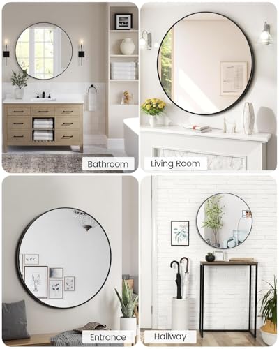 GarveeTech 20 Inch Black Circle Wall Mirror, Modern Round Metal Framed Mirror for Bathroom, Entryway, Living Room, Bedroom, Dining Room, Hallway, Decorative Home Décor, Easy Mount - Image 4