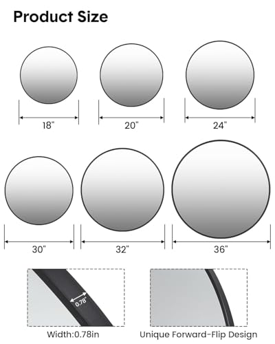 GarveeTech 20 Inch Black Circle Wall Mirror, Modern Round Metal Framed Mirror for Bathroom, Entryway, Living Room, Bedroom, Dining Room, Hallway, Decorative Home Décor, Easy Mount - Image 3