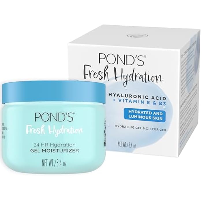 Pond's POND’S Fresh Hydration Gel Moisturizer – 24 HR Hydration with Vitamin E, Hyaluronic Acid & Vitamin B3 – Alcohol & Oil-Free Face Moisturizer – Dermatologist Tested, 3.4 oz - Image 1