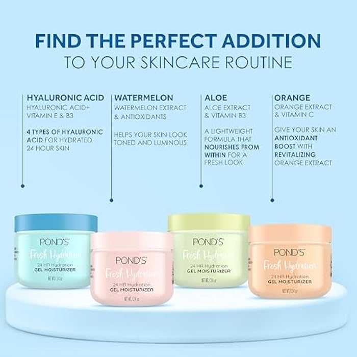 Pond's POND’S Fresh Hydration Gel Moisturizer – 24 HR Hydration with Vitamin E, Hyaluronic Acid & Vitamin B3 – Alcohol & Oil-Free Face Moisturizer – Dermatologist Tested, 3.4 oz - Image 5