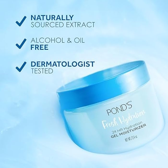 Pond's POND’S Fresh Hydration Gel Moisturizer – 24 HR Hydration with Vitamin E, Hyaluronic Acid & Vitamin B3 – Alcohol & Oil-Free Face Moisturizer – Dermatologist Tested, 3.4 oz - Image 3