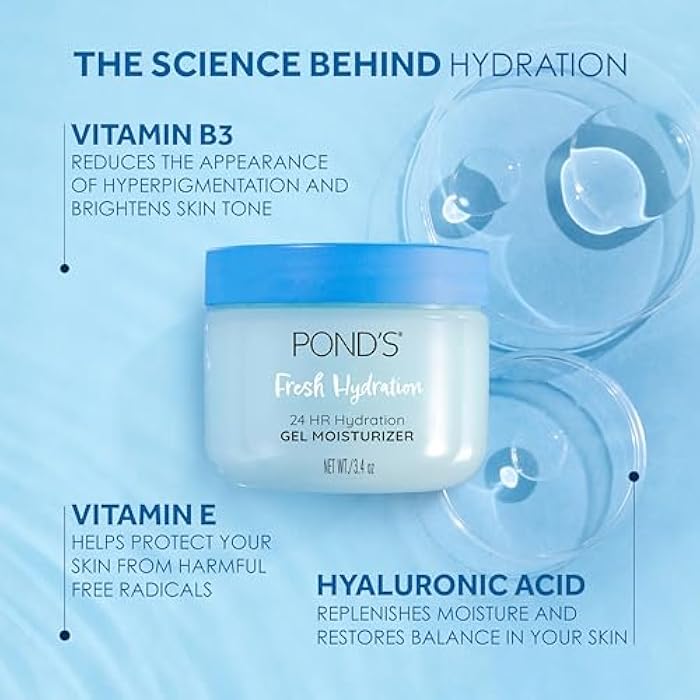 Pond's POND’S Fresh Hydration Gel Moisturizer – 24 HR Hydration with Vitamin E, Hyaluronic Acid & Vitamin B3 – Alcohol & Oil-Free Face Moisturizer – Dermatologist Tested, 3.4 oz - Image 2