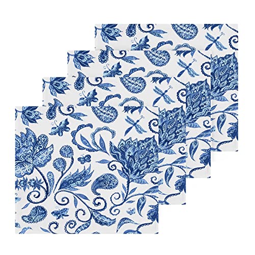 WELLDAY Blue White Floral Washcloths, 2 Pack 12 X 12 Inches Cotton Wash Cloths, Highly Absorbent and Soft Face Towels for Bathroom,Gym,Hotel and Spa - Image 2