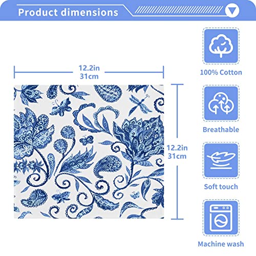 WELLDAY Blue White Floral Washcloths, 2 Pack 12 X 12 Inches Cotton Wash Cloths, Highly Absorbent and Soft Face Towels for Bathroom,Gym,Hotel and Spa - Image 3