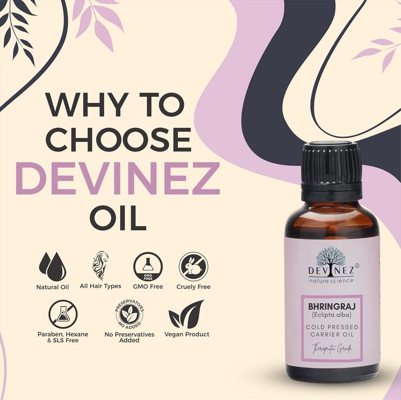 Devinez Bhringraj ColdPressed Oil 50ml 100 Pure Natural Undiluted For Hair Scalp Care in Amber Glass Bottle - Image 2