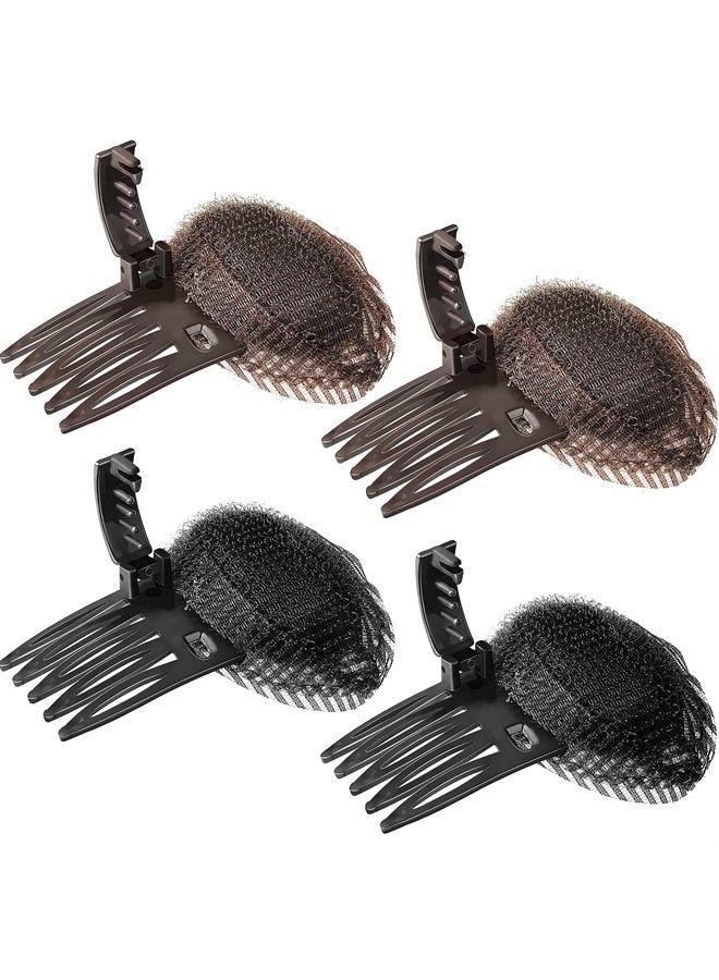 Waydress 4 Pieces Puff Hair Head Cushion Invisible Fluffy Hair Pad Sponge Clip Front Hair Base Comb Bun Bump Up Volume Hair Base Invisible Fluffy Styling Insert Increase Hair Pad for Women Girls (Brown, Black) - Image 1