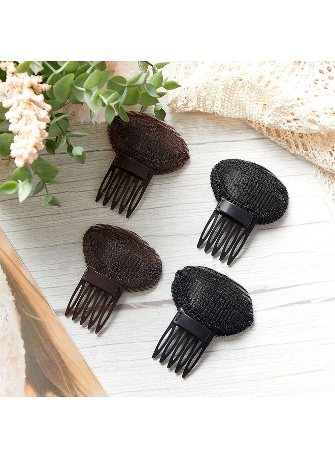 Waydress 4 Pieces Puff Hair Head Cushion Invisible Fluffy Hair Pad Sponge Clip Front Hair Base Comb Bun Bump Up Volume Hair Base Invisible Fluffy Styling Insert Increase Hair Pad for Women Girls (Brown, Black) - Image 4