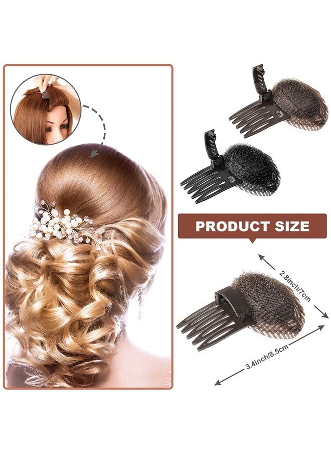 Waydress 4 Pieces Puff Hair Head Cushion Invisible Fluffy Hair Pad Sponge Clip Front Hair Base Comb Bun Bump Up Volume Hair Base Invisible Fluffy Styling Insert Increase Hair Pad for Women Girls (Brown, Black) - Image 2