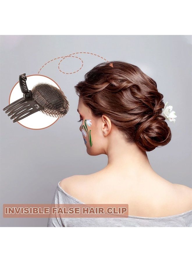 Waydress 4 Pieces Puff Hair Head Cushion Invisible Fluffy Hair Pad Sponge Clip Front Hair Base Comb Bun Bump Up Volume Hair Base Invisible Fluffy Styling Insert Increase Hair Pad for Women Girls (Brown, Black) - Image 5
