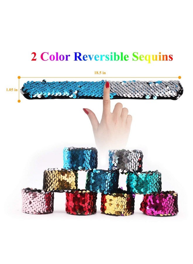 Childom 20 Pack Slap Bracelets 2-Color Reversible Charm Bracelets stage sequins horsetail buckle color ball head hair accessories hair accessories Magic Wristband - Image 2