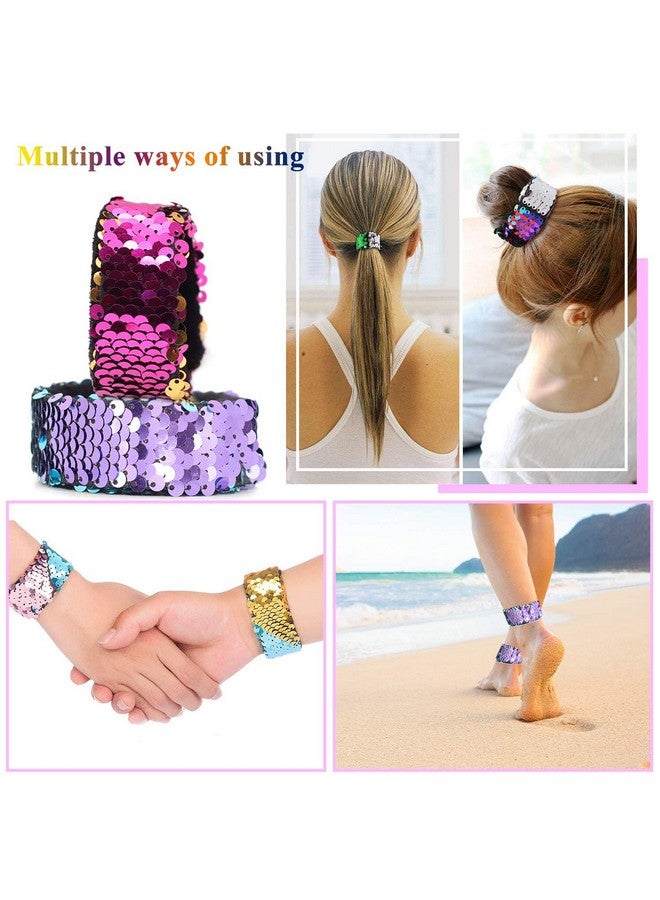 Childom 20 Pack Slap Bracelets 2-Color Reversible Charm Bracelets stage sequins horsetail buckle color ball head hair accessories hair accessories Magic Wristband - Image 5